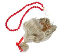 Beaupretty Postiche Synthétique Blonde Longue à Tresses avec Nœud Rouge et Collier Accessoire de Déguisement 3 Pièces pour Cosplay Fêtes de Noël et Jeux de Rôle