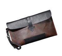 Beaupretty Sac Main Vintage PU pour Homme Pochette Multifonctionnelle Décontractée avec Capacité et Plusieurs Compartiments Pochette Portefeuille Zippée pour Téléphone et Style Rétro Café et