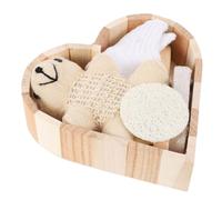 Beaupretty Set de Bain Boîte Cœur Kit de Gants Exfoliants Brosse Visage Bois Ours pour Soins Corps Doux Maison Voyage Hôtel