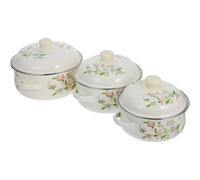 Beaupretty Set de Casseroles Émaillées Rétro 3pcs avec Double Poignée pour Mijotage Haute Résistance, Mini Cocotte Beige Cuisine et Rassemblements