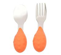 Beaupretty Set de Couverts Garçon Fille Acier Inoxydable et Silicone Cuillère et Fourchette Ergonomiques pour Apprentissage Repas Garçon Fille Design Orange Sûrs et Faciles à Nettoyer