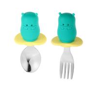 Beaupretty Set de Vaisselle Garçon Fille Acier Inoxydable Cuillère et Fourchette Ergonomiques pour Garçon Fille Apprentissage Repas Sécurisé Vert Hippopotame
