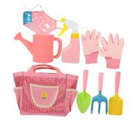 Beaupretty Set Jardinage Garçon Fille Rose Kit Outils Jardinage Pelle Râteau Arrosoir Gants Tablier Sac Portable pour Garçon Fille Apprentissage Nature Loisirs