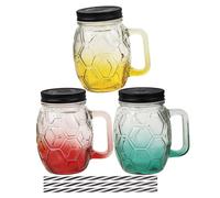 Beaupretty Sets de Verres à Boire en Bocal en Verre et avec Couvercles et Lot de 3 Capacité 400-500 Ml, Pratique et Adapté pour Boissons Froides en Extérieur Réutilisable