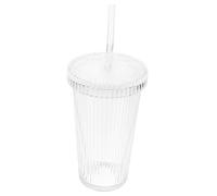 Beaupretty Verre à Boisson Transparent avec Rayures Droites Gobelet Verre avec Couvercle et Paille Tasse Multi-usages pour Boisson Lactée Thé au Lait et Jus Design Simple et Réutilisable