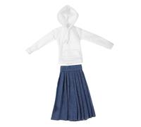 Beaupretty Vêtements Poupée Délicats Doux Costume Miniature Sweat-Shirt Blanc et Jupe Plissée Bleue Accessoires Décoratifs pour Photo et Jeu