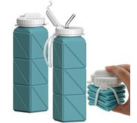 BEAUTAIL Bouteilles d'eau pliables avec paille 20,6 oz, bouteille d'eau pliable en silicone portable, sans BPA, réutilisable anti-fuites pour le voyage, le camping, la randonnée, le cyclisme, le yoga