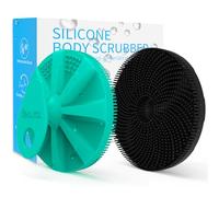 BEAUTAIL Lot de 2 brosses à récurer en silicone à poils doux pour le bain, mousser bien, massage doux, plus hygiénique que le luffa, exfoliant doux pour les peaux sensibles, vert + noir