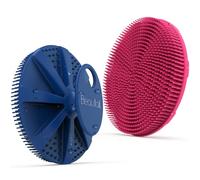 BEAUTAIL Lot de 2 brosses à récurer en silicone pour le bain, plus hygiéniques que le luffa traditionnel, mousse bien, brosse exfoliante douce pour femmes et hommes, peau sensible de bébé, bleu + rose