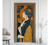Beauté Chinoise Effet 3D Sticker Porte, Asiatique Oriental Papier Autocollant Porte Mural Décoration, Classique National Fleur Stickers Muraux Amovible PVC 95x215 cm t5iY41