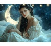 Beauté Diamond Painting Lune Peinture Diamant Adulte, DIY Diamond Painting Kit Complet, Tableau Perle Diamant, Strass Cristal Peinture Paintings par Numéros Kit pour Décoration Salon 80x105cm K9-558