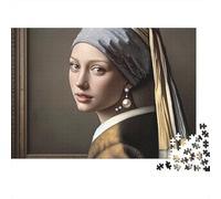 beauté rétro 1000 Pièces Boucle d'oreille de Perle Dame Puzzle pour Adultes Carton Résistant Anti-Stress Stimuler l'esprit pour Adolescents 14+ sans Reflets 52x38cm/1000pcs