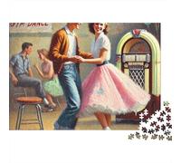 beauté rétro 1000 Pièces Danseurs de Sock hop Puzzle Adulte Impression HD Anti-Stress pour S'amuser pour Adolescents 14+ sans Reflets sans Défaut 52x38cm/1000pcs