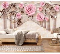 Beauté Rose Géométrie Espace étendu Papier Peint 3D Installation Facile Intissé Tapisserie Bureau Salon Canapé Chambre Décoration Murale-430cm×300cm