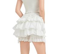 BEAUTELICATE Bloomers Short à Volants De Femme Été Jupon en 100% Coton Culotte Bouffantes Renaissance Lolita Pumpkin Pantacourt Pantalon Déguisement Costume(Blanc Brut avec Triple Volant, M)