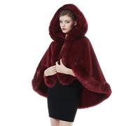 BEAUTELICATE Cape à Capuche Fourrure Poncho Châle Étole Capuchon Manteau Courte de Femme Hiver Mariage Mariée Demoiselle d'honneur Soirée Noël(Taille Unique, Rouge Vineux)
