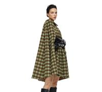 BEAUTELICATE Cape Manteau Court en Laine Mélange Tartan Poncho Chic Vintage Veste de Léopard Chaud pour Femme Soirée Mariage Quotidien de Hiver Automne Noël Halloween Deguisement Plaid Vert, M