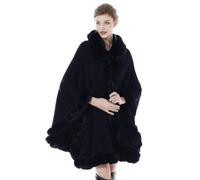 BEAUTELICATE Cape Manteau Fausse Fourrure Châle Étole Femme Tricoté Poncho Cardigan Grande Taille pour Automne Hiver Mariage Soirée Mariée Demoiselle d'honneur(Taille Unique, Bleu Marine)