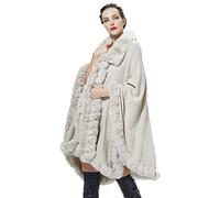 BEAUTELICATE Cape Manteau Fausse Fourrure Châle Étole Femme Tricoté Poncho Cardigan Grande Taille pour Automne Hiver Mariage Soirée Mariée Demoiselle d'honneur(Taille Unique, Beige)