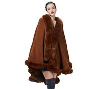 BEAUTELICATE Cape Manteau Femme Tricoté Poncho Cardigan Grande Taille Fausse Fourrure Châle Étole Pour Automne Hiver Mariage Soirée Mariée Noël Fête(Taille unique, Marron)