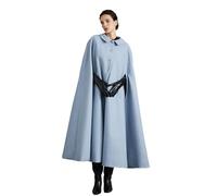 BEAUTELICATE Cape Manteau Longue en Laine Mélange Chic Vintage Ample Chaud pour Femme Soirée Mariage Quotidien de Hiver Automne avec Poches Bouton Bleu Nuage, XL