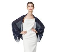 BEAUTELICATE Cardigan Boléro en Mousseline De Soie Couverture Veste à Manche Transparent Grande Taille De Femme Mariée Soirée Mariage Cérémonie D’été(Taille Unique,Bleu Nuit)