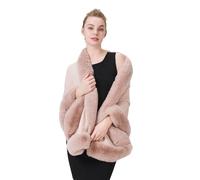 BEAUTELICATE Châle Étole en Fausse Fourrure Cape Poncho Tricoté Chaud De Femme Mariage Hiver sur Robe de Soirée Mariée Demoiselle d'honneur(Taille Unique, Rose Pâle)