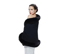 BEAUTELICATE Châle Étole en Fausse Fourrure Cape Poncho Tricoté Chaud De Femme Mariage Hiver sur Robe de Soirée Mariée Demoiselle d'honneur(Taille Unique, Noir)