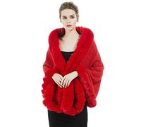 BEAUTELICATE Châle Étole En Fausse Fourrure Cape Veste En Laine D'agneau De Femme Mariage Hiver Soirée Mariée Cérémonie Fête Demoiselle d'honneur (Taille Unique, Rouge)