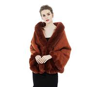 BEAUTELICATE Châle Étole En Fausse Fourrure Cape Veste En Laine D'agneau De Femme Mariage Hiver Soirée Mariée Cérémonie Fête Demoiselle d'honneur (Taille Unique, Brun Clair)