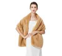 BEAUTELICATE Châle Étole en Fausse Fourrure Écharpe Cape De Femme Mariage Hiver sur Robe de Soirée Mariée Cérémonie Fête Demoiselle d'honneur Grande Taille (Taille Unique, Amélioré - Chamelle)