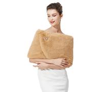 BEAUTELICATE Châle Étole En Fausse Fourrure Écharpe De Femme Mariage Hiver Autumn Sur Robe de Soirée Mariée Cérémonie Fête Demoiselle d'honneur(Taille unique, Amélioré - Chamelle)