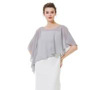 BEAUTELICATE Châle Étole en Mousseline de Soie Boléro Cape De Femme Mariée Mariage Soirée D’été Demoiselle d'honneur Asymétrique - Argent