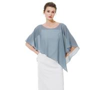 BEAUTELICATE Châle Étole en Mousseline de Soie Boléro Cape De Femme Mariée Mariage Soirée D’été Demoiselle d'honneur Asymétrique - Bleu brume