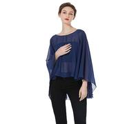BEAUTELICATE Châle Étole en Mousseline de Soie Léger Cape Poncho Ample De Mariage D’été Soirée Femme Mariée Demoiselle d'honneur(Taille Unique,Amélioré - Bleu Marine)