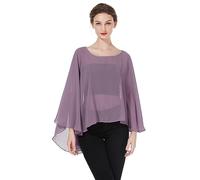 BEAUTELICATE Châle Étole En Mousseline de Soie Léger Cape Poncho Ample De Mariage D’été Soirée Femme Mariée Demoiselle d'honneur(Taille Unique,Amélioré - Mauve Brume)