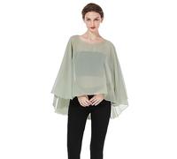BEAUTELICATE Châle Étole en Mousseline de Soie Léger Cape Poncho Ample De Mariage D’été Soirée Femme Mariée Demoiselle d'honneur(Taille Unique,Amélioré - Vert Sauge)
