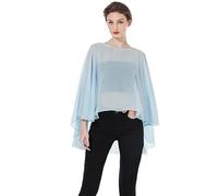 BEAUTELICATE Châle Étole En Mousseline de Soie Léger Cape Poncho Ample De Mariage D’été Soirée Femme Mariée Demoiselle d'honneur(Taille Unique,Amélioré - Bleu Glace)
