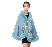 BEAUTELICATE Châle Tricoté Étole en Fausse Fourrure Cape Poncho Chaud De Femme Mariage Hiver sur Robe de Soirée Mariée(Taille Unique, Tissu Amélioré-Bleu Poudré)