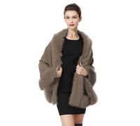 BEAUTELICATE Châle Tricoté Étole en Fausse Fourrure Cape Poncho Chaud De Femme Mariage Hiver sur Robe de Soirée Mariée(Taille Unique, Tissu Amélioré-Kaki)