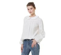 BEAUTELICATE Chemisier Victorien De Femme en Pur Coton Col Peter Pan Manche Lanterne Longue Blouse Top Rétro Renaissance Médiévale Rétro Costume De Paysan Blanc Cassé, XL