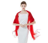 BEAUTELICATE Étole Châle de Femme Mariage Soirée Mariée Demoiselle d’honneur Foulard Écharpe Légère Soie D’été Transparente Couvre-épaule Bikini Cover Up(Taille unique,Rouge)