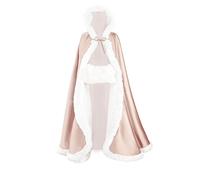 BEAUTELICATE Femme Cape à Capuche Longue Fausse Fourrure Manteau Poncho avec Capuchon Vintage Chaude pour Femme Mariée Mariage De Hiver Noël Halloween Médiévale Deguisement Light Champagne, 140cm