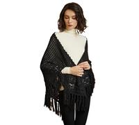 BEAUTELICATE Femme Châle Étole en Tricot Cape Couverture Crochet Tangulaire Foulard Écharpe À Glands Chaud pour Hiver Automne Printemps Cadeaux De Noël, Noir