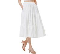 BEAUTELICATE Jupe À Étages en Pur Coton avec Dentelle Évasée A-Ligne Trapèze Boho Bohème Midi Maxi pour Femme Été Ville Potager Plage(Blanc cassé-Longueur Midi 75cm, M)