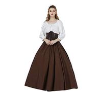 BEAUTELICATE Jupe Longue Médiévale Victorienne De Femme en 100% Coton Evasée Retro Moyen Age Costume De Femme Fêtes Renaissance Carnaval Brun,M