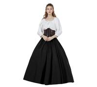 BEAUTELICATE Jupe Longue Médiévale Victorienne De Femme en 100% Coton Evasée Retro Moyen Age Costume De Femme Fêtes Renaissance Carnaval Noir,M
