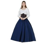 BEAUTELICATE Jupe Longue Médiévale Victorienne De Femme en 100% Coton Evasée Retro Moyen Age Costume De Femme Fêtes Renaissance Carnaval Bleu Marin,XL
