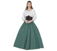 BEAUTELICATE Jupe Longue Médiévale Victorienne De Femme en 100% Coton Evasée Retro Moyen Age Costume De Femme Fêtes Renaissance Carnaval Vert Chasseur,S
