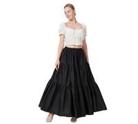 BEAUTELICATE Jupe Médiévale Victorienne en 100% Coton Renaissance Moyen Age Costume Jupe Longue Evasée Bohème De Femme Noir, XL